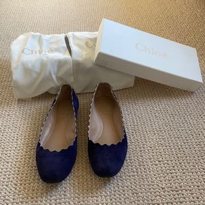 Chloe Lauren ballet flats scalloped blue suede
